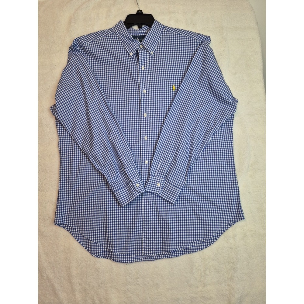 Polo Ralph Lauren Button Down Shirt Mens XL Blue White Gingham Check Cotton Pony